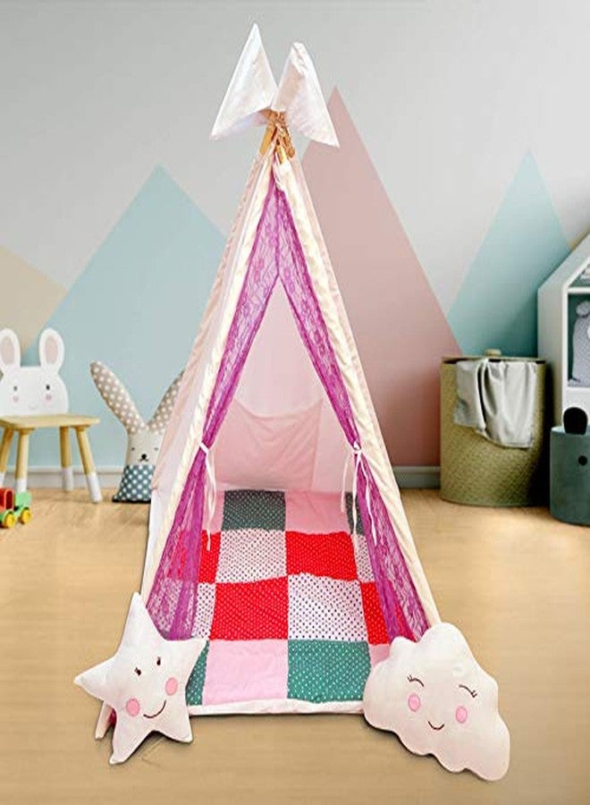 Next Day Art Teepee Play Tent for Kids, Portable Teepee Flag House for Boys & Girls, Play House for Indoor & Outdoor with Baby Pillow and Cushions-Off White - Image 2